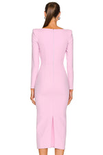 O-Neck Long Sleeve Hollow out Midi Bandage Dress In Pink Black White