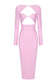 O-Neck Long Sleeve Hollow out Midi Bandage Dress In Pink Black White