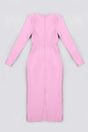 O-Neck Long Sleeve Hollow out Midi Bandage Dress In Pink Black White