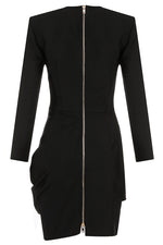 Black Long Sleeve O-neck Zipper Bandage Dress - IULOVER