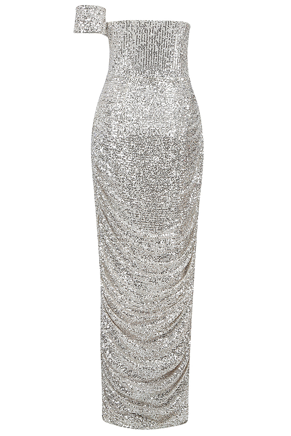 Off Shoulder Mesh Sequins Sparkly Silver Split Dress - IULOVER