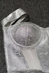 Off Shoulder Silver Metallic Bandage Dress - IULOVER