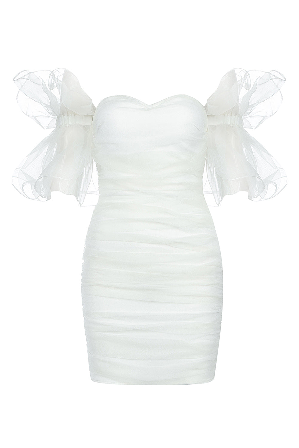 White Sleeveless Mesh Ruched White Bandage Dress - IULOVER