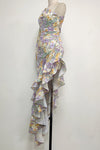 One-Shoulder Printed Ruffles Asymmetrical Maxi Dress