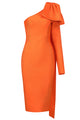 Orange One Shoulder Long Sleeve Bandage Dress - IULOVER