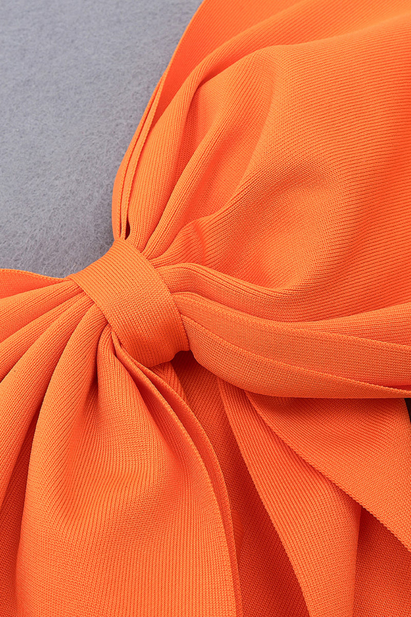 Orange One Shoulder Long Sleeve Bandage Dress - IULOVER
