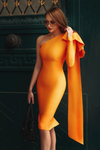Orange One Shoulder Long Sleeve Bandage Dress - IULOVER