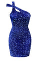 One Shoulder Sequins Hollow Mini Dress