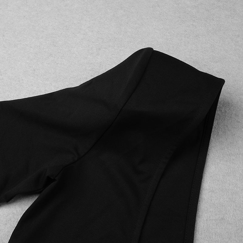 One Shoulder Short Sleeve Hollow Black Long Dress - IULOVER