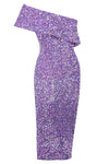 One Shoulder Short Sleeves Backless Sequin Dress In Lavender Pink Blue
