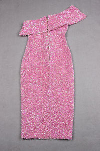 Vestido de lantejoulas sem costas com mangas curtas de um ombro em azul rosa lavanda
