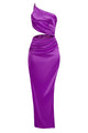 One shoulder Silk Cut Out Gown In Purple Gold