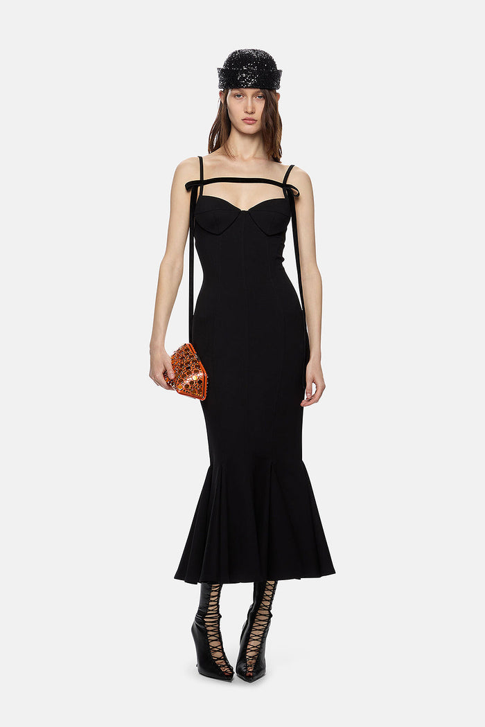 Open Embellished Stretch Bandage Midi Dress