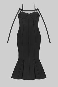Vestido midi ajustado con adornos abiertos en negro