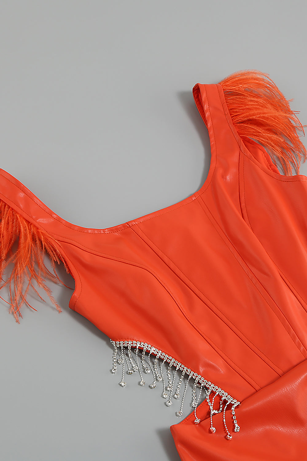 PU Backless Feather Panel Mini Dress IULOVER PU Backless Feather Panel Mini Dress IULOVER