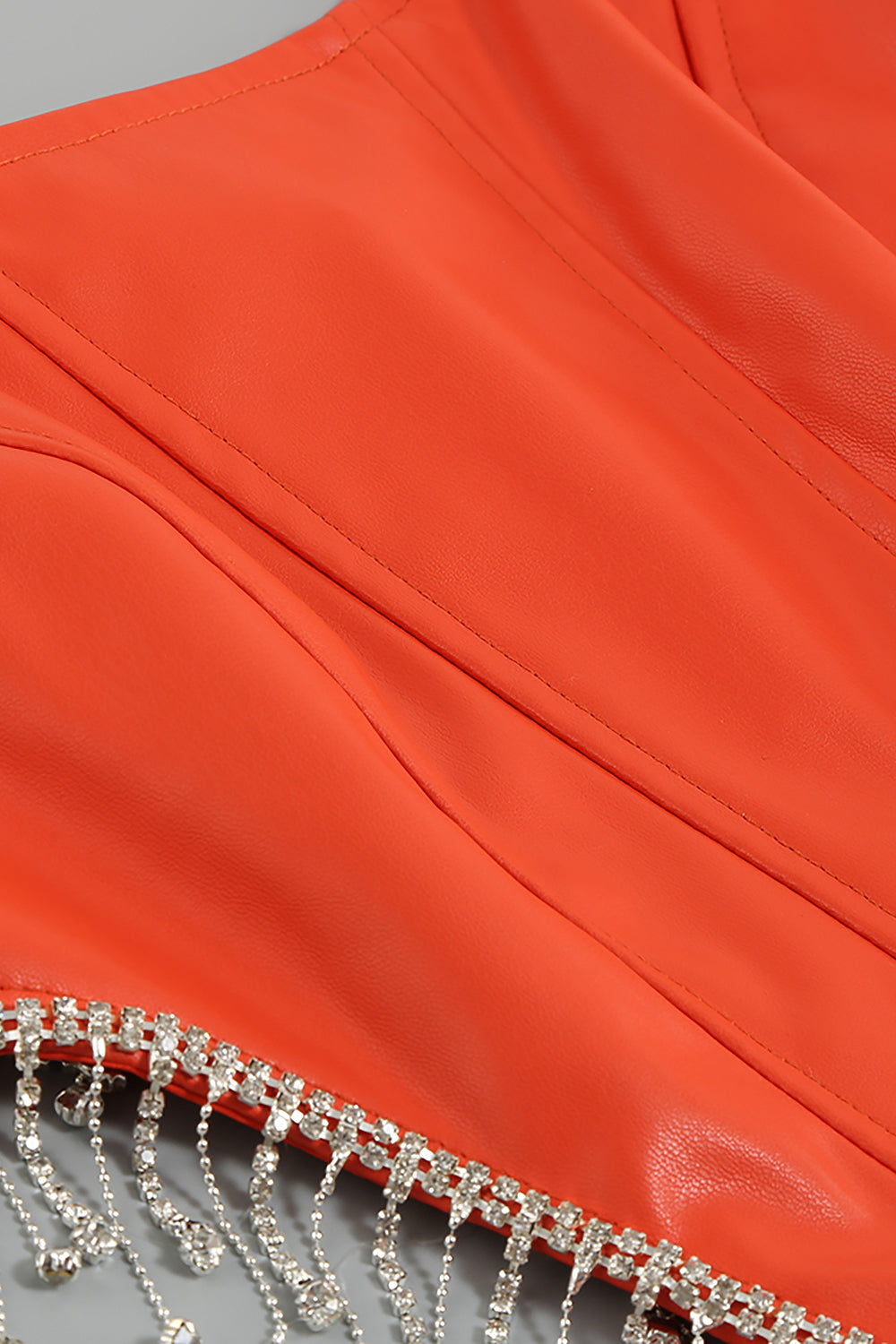 Orange PU Backless Feather Panel Leatherette Pieces Mini Dress