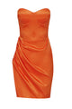 Orange Strapless Lace-Up Draped Mini Dress