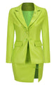 Conjunto de blazer e saia de jaqueta PU conjunto de duas peças em verde fluorescente