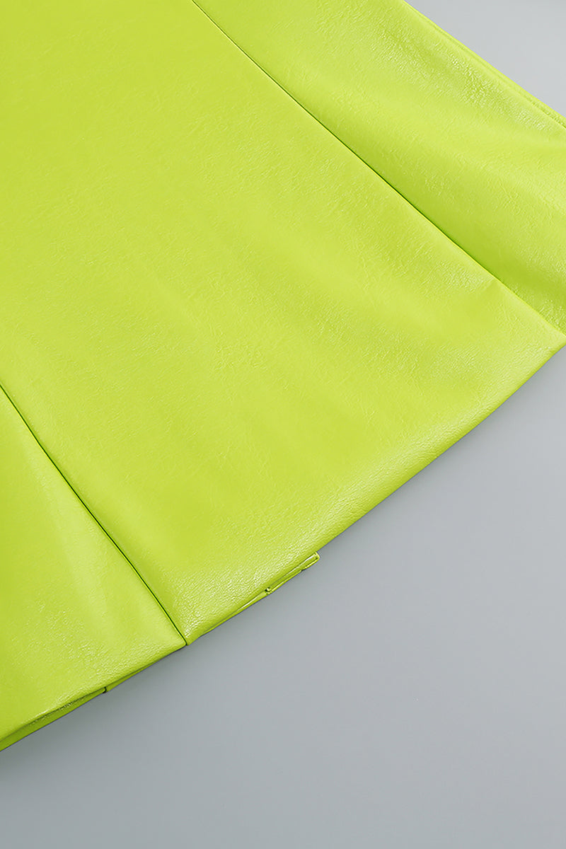 iulover PU Jacket Blazer and Skirt Set Two Piece Set in Fluorescent Green S / Fluorescent Green