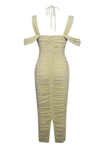 Pale Yellow Strap Lace Up Jersey Midi Dress