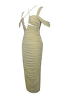 Pale Yellow Strap Lace Up Jersey Midi Dress