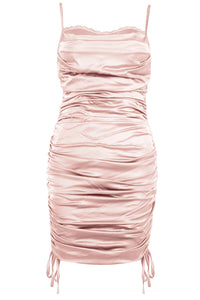 Mini vestido plissado com tiras rosa e amarração