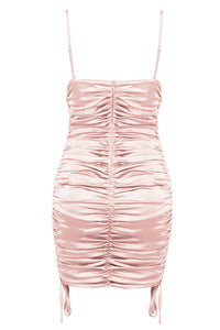 Pink Strappy Lace-up Pleated Mini Dress