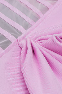 Pink Strappy Mesh Hollow Draped Split Bandage Dress - IULOVER