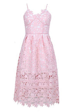 Pink Lace Spaghetti Strap Midi Pattern Fashion Dress - iulover