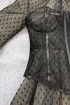 Polka Dot Mesh Two-Piece Suit Waist Puff Sleeve Dress - IULOVER