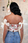 Printed Lace Ruffle Off Shoulder Bandage Top - IULOVER