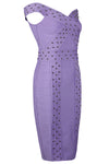 Purple Off-the-shoulder V-neck Beaded Bandage Dress