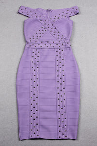Vestido Bandage Púrpura Con Hombros Descubiertos Y Cuello En V