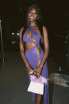Purple Sequin One Shoulder Hollow out Split Celebrity Maxi Dress