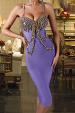 Purple Spaghetti Strap Shiny Crystal Bodycon Bandage Dress