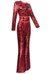 High-End Retro Red Long-Sleeved High-Waist Sequined Boots Jumpsuit - IULOVER