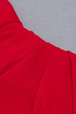 Red One-Shoulder Long-Sleeved Draped Split Midi Dress - IULOVER