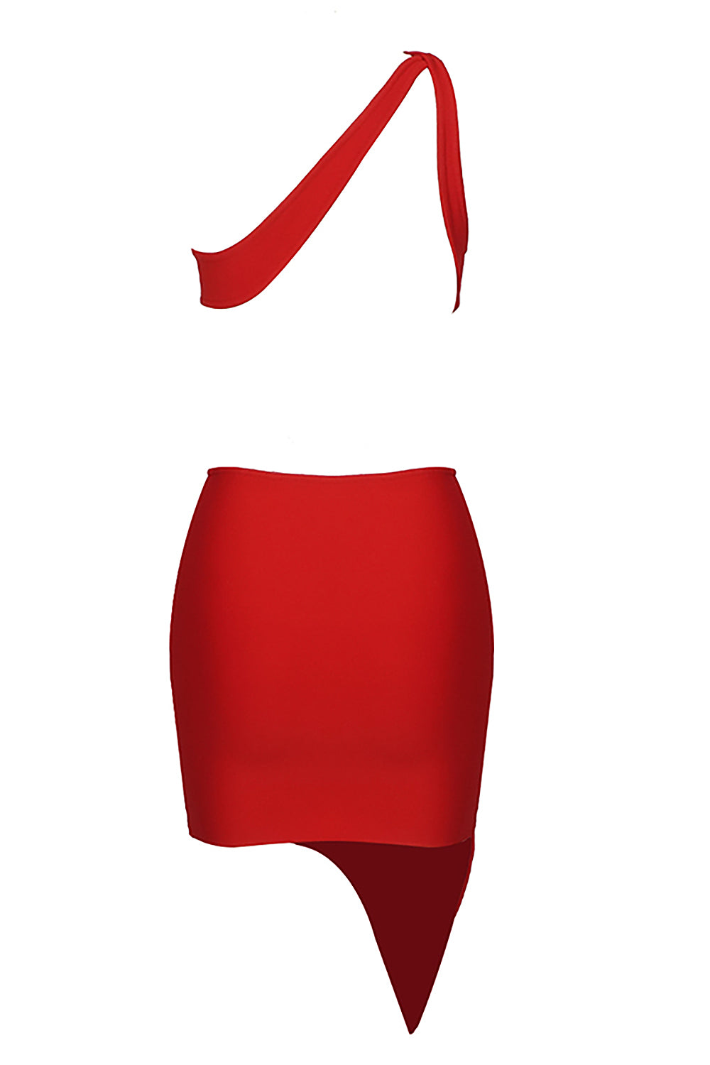 Mini vestido bandagem sem mangas de um ombro em vermelho preto branco
