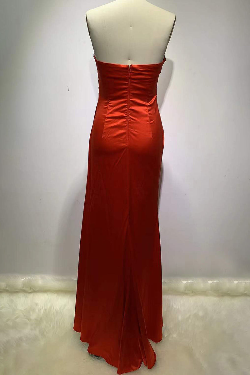 Red Sleeveless Sequin Split Gown