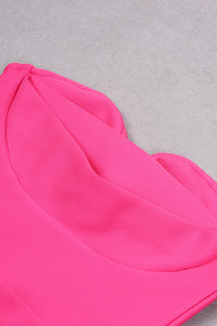 Vestido Bandage Bodycon Midi Sem Alças Em Verde Rosa Vermelho