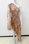 Rose Silk Printed One Shoulder Dress - IULOVER