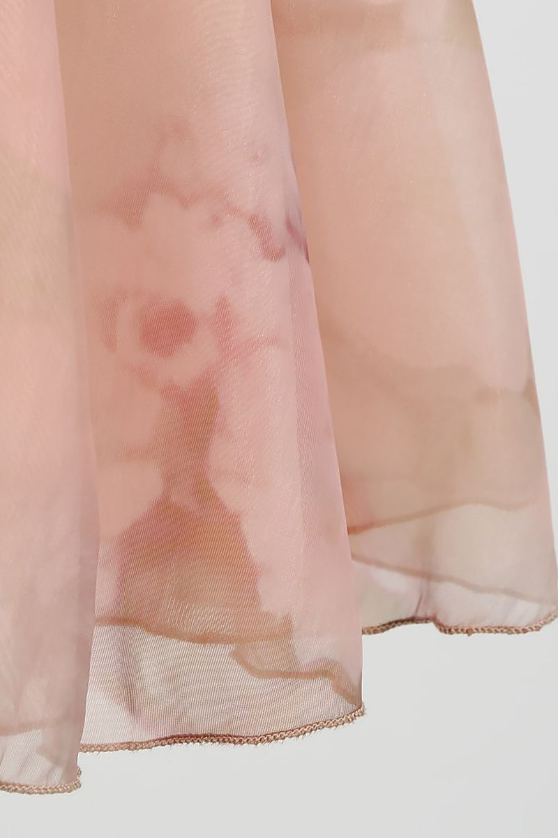 Rose Silk Printed Puffes Long Sleeve Dress - IULOVER