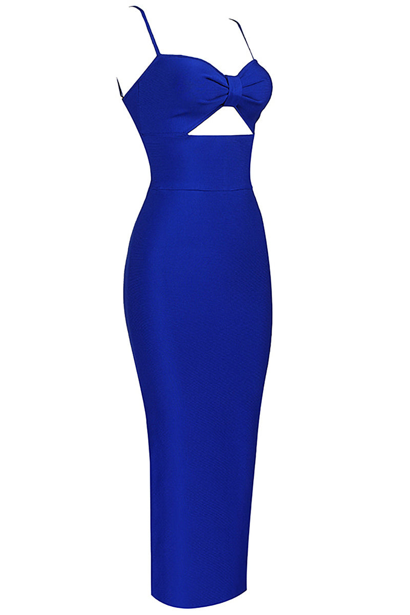 Royal Blue Black And White Red Strappy Hollow Bandage Dress - IULOVER