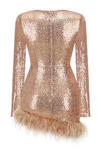 Sweetheart Sequins Feather-trim Mini Dress IULOVER Sweetheart Sequins Feather-trim Mini Dress IULOVER