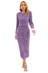 Sequins Long sleeves Feather-trim Midi Dress In Black Purple Chambord