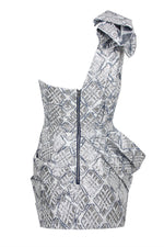 Silver Diagonal Collar One Shoulder Hollow Out Jacquard Mini Dress
