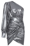 Gray One Shoulder Lantern Sleeve Backless Mini Hip Dress - IULOVER