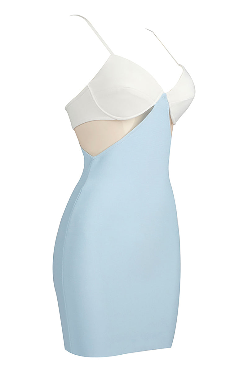 Sky Blue Strappy Mesh Bandage Patchwork Mini Dress