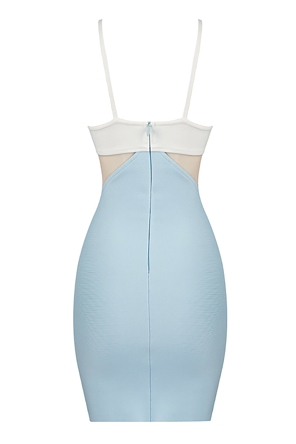 Mini vestido de patchwork con vendaje de malla y tiras azul cielo