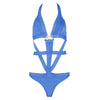 Sky Blue Metal Halter One-Piece Bandage Swimsuits - iulover